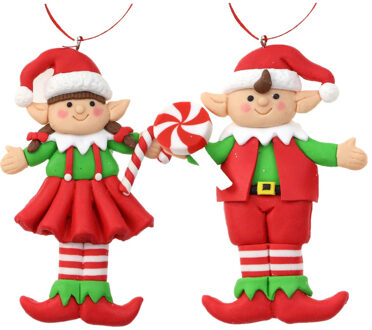 Kersthangers/kerstornamenten - 2x st -kerstelfjes - kunststof - 11 cm