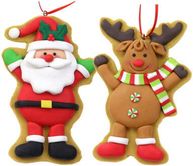 Kersthangers/kerstornamenten - 2x st -rendier en kerstman - kunststof - 11 cm