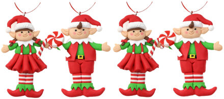 Kersthangers/kerstornamenten - 4x st -kerstelfjes - kunststof - 11 cm