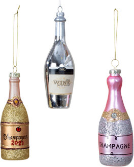 Kersthangers/kerstornamenten - drank - 3x st- glas - champagne en wijn Multi