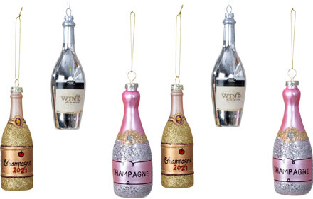 Kersthangers/kerstornamenten - drank - 6x st- glas - champagne en wijn