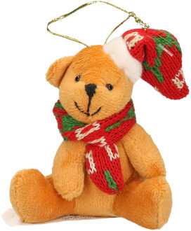 Kersthangers knuffelbeertjes beige met gekleurde sjaal en muts 7 cm