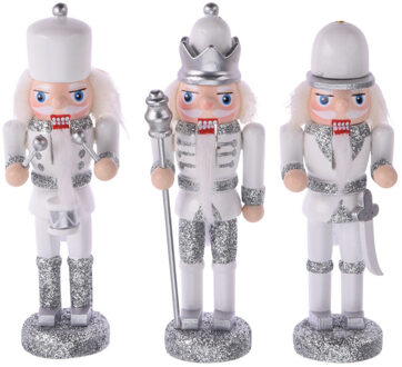 Kersthangers notenkrakers - 3x st - zilver - 12 cm - hout