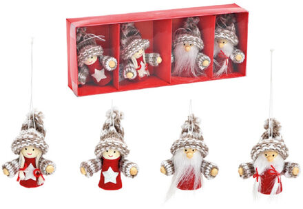Kersthangers poppetjes/kerstmannetjes - 4x st - H8 cm - kunststof - kerstornamenten