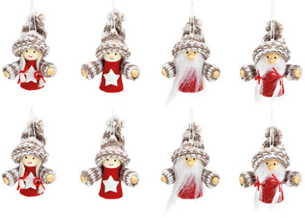Kersthangers poppetjes/kerstmannetjes - 8x st - H8 cm - kunststof - kerstornamenten