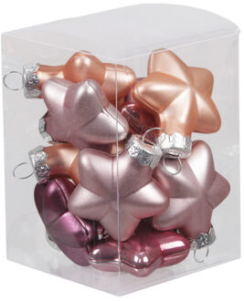 Kersthangers - sterren - 12x - roze - 4 cm - glas - Kersthangers