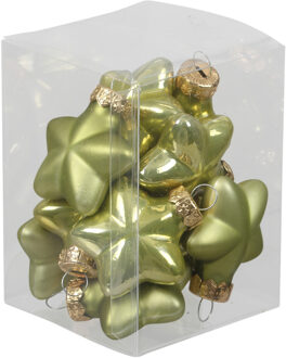Kersthangers sterren - 12x st - salie groen - 4 cm - glas - kerstornamenten