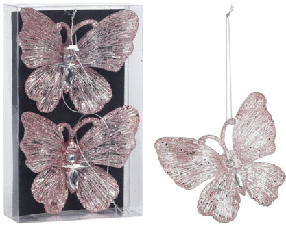 kersthangers vlinders - 2x - 15 cm - roze