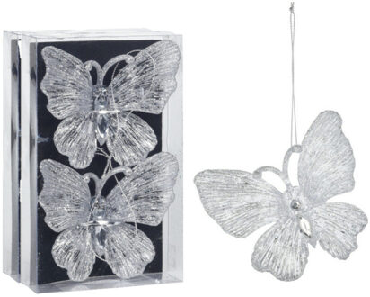 Kersthangers vlinders - 4x st- transparant glitter - 15 cm - kunststof