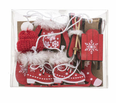 Kersthangers winter thema - 10x st - rood - hout -12/13 cm - kerstornamenten