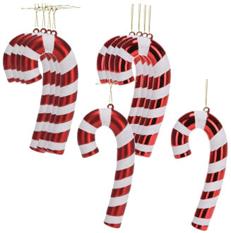 Kersthangers zuurstokken - 12x st- kunststof - 17 cm - wit/rood - kerstornamenten