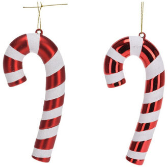 Kersthangers zuurstokken - 4x st- kunststof - 17 cm - wit/rood - kerstornamenten