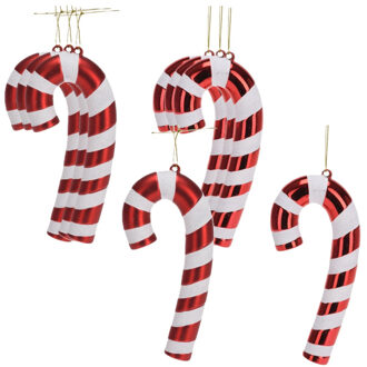Kersthangers zuurstokken - 8x st- kunststof - 17 cm - wit/rood - kerstornamenten