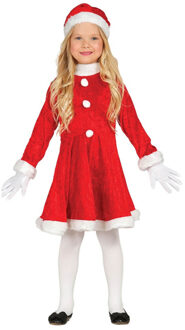 Kerstjurkje meisjes - rood - met kerstmuts - kerstmannenpak voor kinderen - kerstkled 3-4 jaar (92-104)