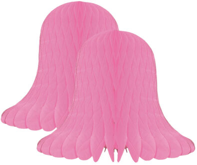 Kerstklok lampion - 2x - lichtroze - 20 cm - papier - kerstversiering - kerstbel decoratie