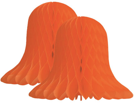 Kerstklok lampion - 2x - oranje - 20 cm - papier - kerstversiering - kerstbel decoratie