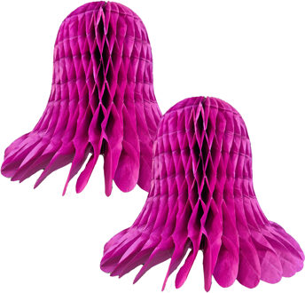 Kerstklok lampion - 2x - paars - 20 cm - papier - kerstversiering - kerstbel decoratie