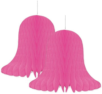 Kerstklok lampion - 2x - roze - 20 cm - papier - kerstversiering - kerstbel decoratie