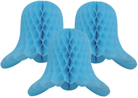 Kerstklok lampion - 3x - lichtblauw - 20 cm - papier - kerstversiering - kerstbel decoratie