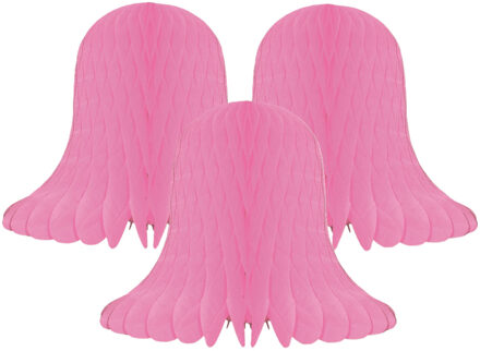 Kerstklok lampion - 3x - lichtroze - 20 cm - papier - kerstversiering - kerstbel decoratie