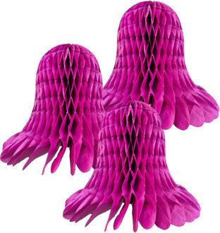 Kerstklok lampion - 3x - paars - 20 cm - papier - kerstversiering - kerstbel decoratie