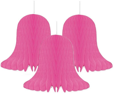 Kerstklok lampion - 3x - roze - 20 cm - papier - kerstversiering - kerstbel decoratie