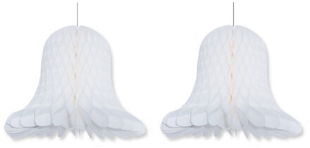 Kerstklok lampion - 3x stuks - wit - 20 cm - papier - kerstversiering - kerstbel decoratie