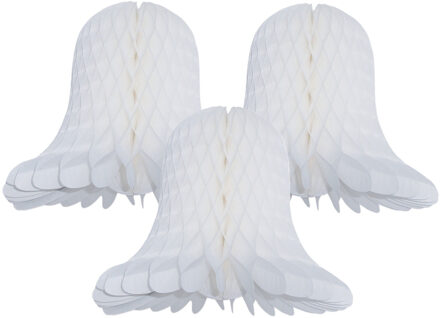 Kerstklok lampion - 3x - wit - 20 cm - papier - kerstversiering - kerstbel decoratie