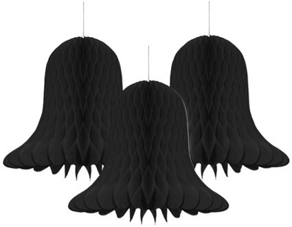 Kerstklok lampion - 3x - zwart - 20 cm - papier - kerstversiering - kerstbel decoratie