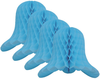 Kerstklok lampion - 4x - lichtblauw - 20 cm - papier - kerstversiering - kerstbel decoratie