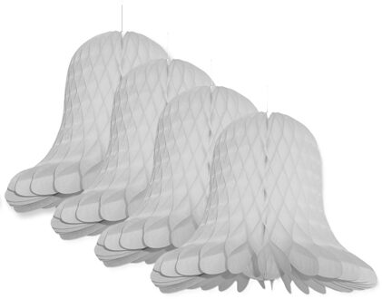 Kerstklok lampion - 4x - lichtgrijs - 20 cm - papier - kerstversiering - kerstbel decoratie