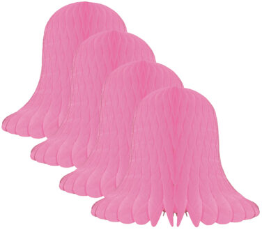 Kerstklok lampion - 4x - lichtroze - 20 cm - papier - kerstversiering - kerstbel decoratie