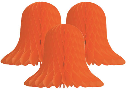 Kerstklok lampion - 4x - oranje - 20 cm - papier - kerstversiering - kerstbel decoratie