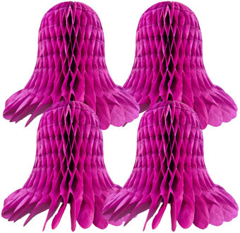 Kerstklok lampion - 4x - paars - 20 cm - papier - kerstversiering - kerstbel decoratie