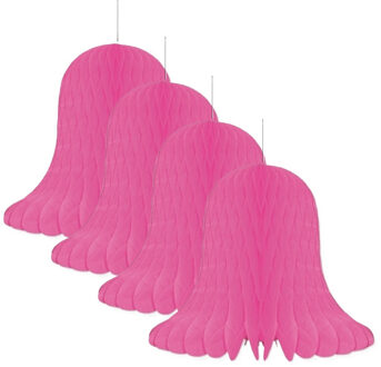 Kerstklok lampion - 4x - roze - 20 cm - papier - kerstversiering - kerstbel decoratie