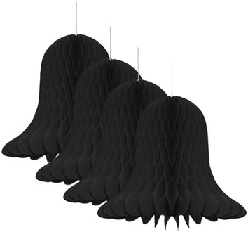 Kerstklok lampion - 4x - zwart - 20 cm - papier - kerstversiering - kerstbel decoratie