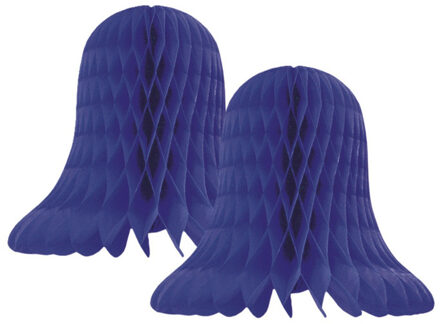 Kerstklokken lampionnen - 2x - donkerblauw - 20 x 20 cm - Kerstversiering - Papier