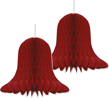 Kerstklokken lampionnen - 2x - donkerrood - 20 x 20 cm - Kerstversiering - Papier