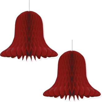 Kerstklokken lampionnen - 2x - donkerrood - 30 x 30 cm - Kerstversiering - Papier