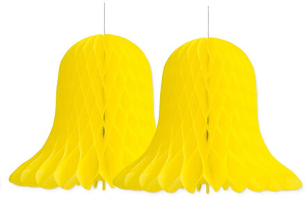 Kerstklokken lampionnen - 2x - geel - 30 x 30 cm - Kerstversiering - Papier