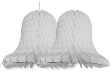 Kerstklokken lampionnen - 2x - lichtgrijs - 30 x 30 cm - Kerstversiering - Papier