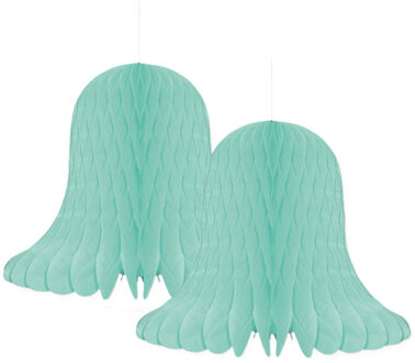Kerstklokken lampionnen - 2x - mintgroen - 20 x 20 cm - Kerstversiering - Papier