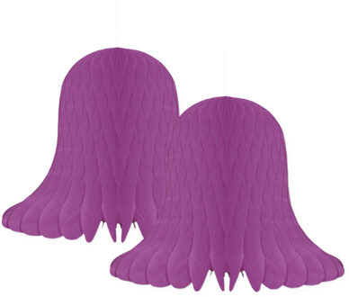 Kerstklokken lampionnen - 2x - paars - 20 x 20 cm - Kerstversiering - Papier