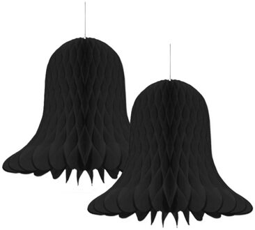 Kerstklokken lampionnen - 2x - zwart - 30 x 30 cm - Kerstversiering - Papier