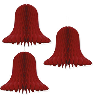 Kerstklokken lampionnen - 3x - donkerrood - 30 x 30 cm - Kerstversiering - Papier