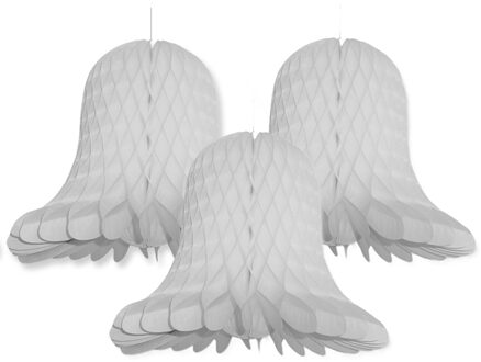Kerstklokken lampionnen - 3x - lichtgrijs - 30 x 30 cm - Kerstversiering - Papier