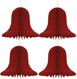 Kerstklokken lampionnen - 4x - donkerrood - 30 x 30 cm - Kerstversiering - Papier