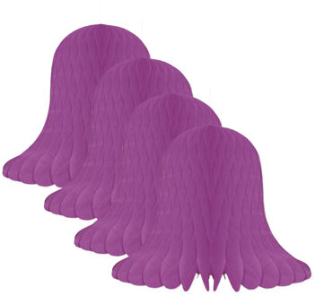 Kerstklokken lampionnen - 4x - paars - 20 x 20 cm - Kerstversiering - Papier