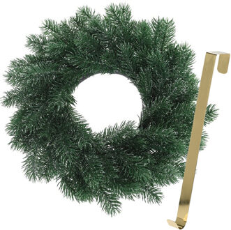 Kerstkrans 35 cm - blauwgroen - met gouden hanger/ophanghaak - kerstversiering - Kerstkransen