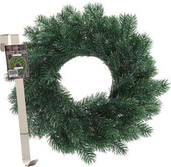 Kerstkrans 35 cm - blauwgroen - met messing zilveren hanger/ophanghaak - kerstversiering